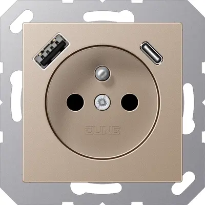 JUNG wandcontactdoos penaarde Safety+ met USB type A en C A-range champagne (A 1520 F-15 CA CH)