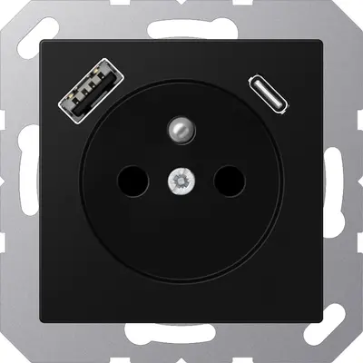 JUNG wandcontactdoos penaarde Safety+ met USB type A en C A-range grafietzwart mat (A 1520 F-15 CA SWM)