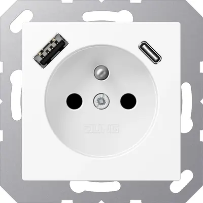 JUNG wandcontactdoos penaarde Safety+ met USB type A en C A-range sneeuwwit mat (A 1520 F-15 CA WWM)