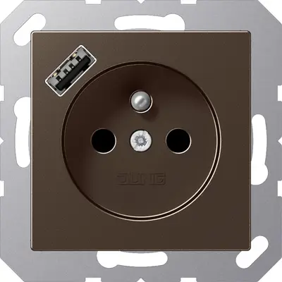 JUNG wandcontactdoos penaarde Safety+ met USB type A A-range mokka (A 1520 F-18 A MO)