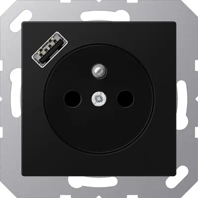 JUNG wandcontactdoos penaarde Safety+ met USB type A A-range grafietzwart mat (A 1520 F-18 A SWM)