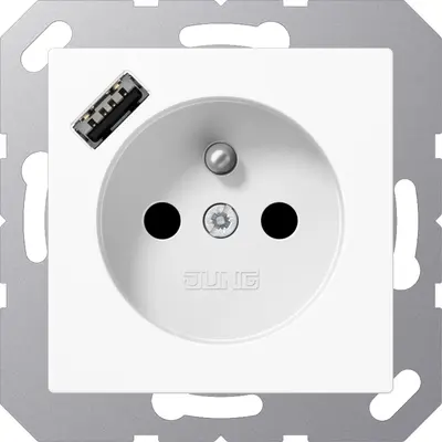 JUNG wandcontactdoos penaarde Safety+ met USB type A A-range alpine wit (A 1520 F-18 A WW)