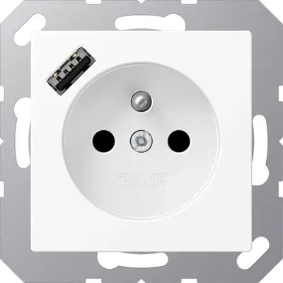 JUNG wandcontactdoos penaarde Safety+ met USB type A A-range sneeuwwit mat (A 1520 F-18 A WWM)