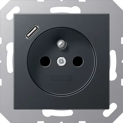 JUNG wandcontactdoos penaarde Safety+ met USB type C A-range antraciet mat (A 1520 F-18 C ANM)