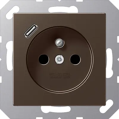 JUNG wandcontactdoos penaarde Safety+ met USB type C A-range mokka (A 1520 F-18 C MO)