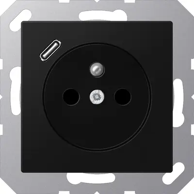 JUNG wandcontactdoos penaarde Safety+ met USB type C A-range grafietzwart mat (A 1520 F-18 C SWM)
