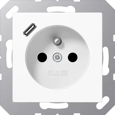 JUNG wandcontactdoos penaarde Safety+ met USB type C A-range alpine wit (A 1520 F-18 C WW)
