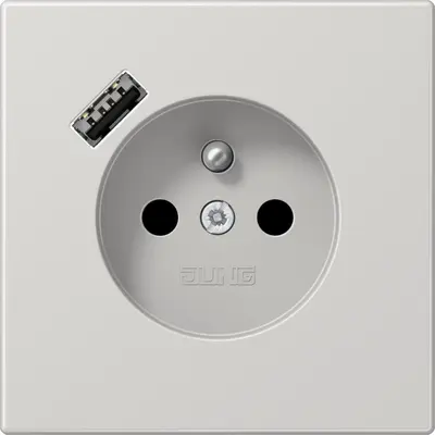 JUNG wandcontactdoos penaarde Safety+ met USB type A LS990 lichtgrijs (LS 1520 F-18 A LG)