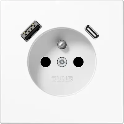 JUNG wandcontactdoos penaarde Safety+ met USB type A en C LS990 alpine wit (LS 1520 F-15 CA WW)