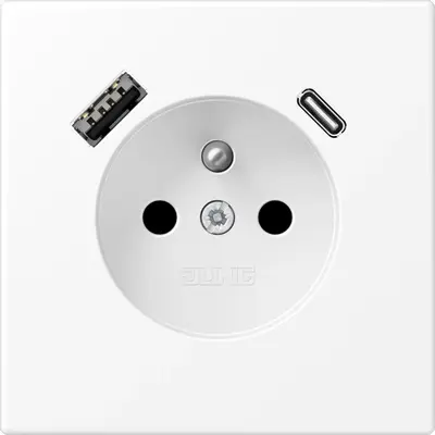 JUNG wandcontactdoos penaarde Safety+ met USB type A en C LS990 sneeuwwit mat (LS 1520 F-15 CA WWM)