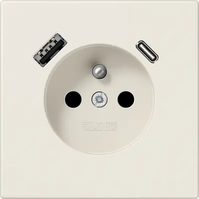 JUNG wandcontactdoos penaarde Safety+ met USB type A en C LS990 creme (LS 1520 F-15 CA)