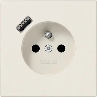 JUNG wandcontactdoos penaarde Safety+ met USB type A LS990 creme (LS 1520 F-18 A)