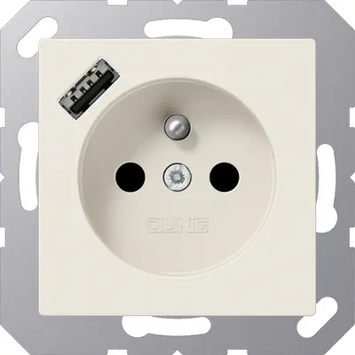 JUNG wandcontactdoos penaarde Safety+ met USB type A A-range creme (A 1520 F-18 A)
