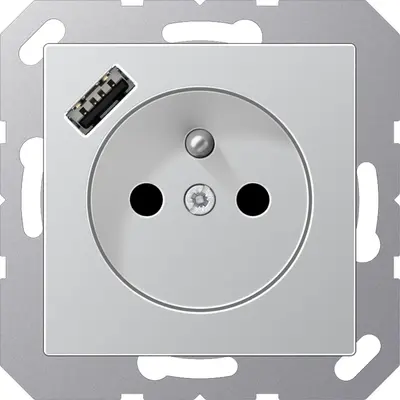 JUNG wandcontactdoos penaarde Safety+ met USB type A A-range aluminium (A 1520 F-18 A AL)
