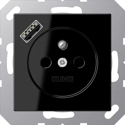 JUNG wandcontactdoos penaarde Safety+ met USB type A A-range zwart glans (A 1520 F-18 A SW)