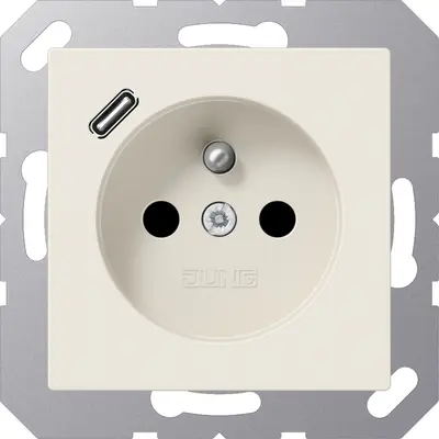 JUNG wandcontactdoos penaarde Safety+ met USB type C A-range creme (A 1520 F-18 C)