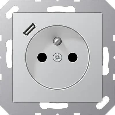 JUNG wandcontactdoos penaarde Safety+ met USB type C A-range aluminium (A 1520 F-18 C AL)