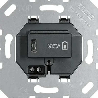 JUNG USB-lader type C met snellaadfunctie Power Delivery 60 Watt zwart glans (USB PD60 C SW)