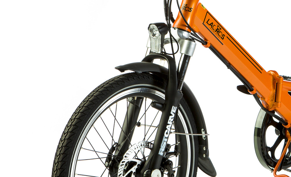 electric folding bike, lacros, scamper s200, matt orange