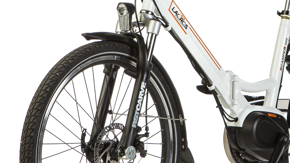 velo pliant electrique, lacros scamper s600xl, blanc