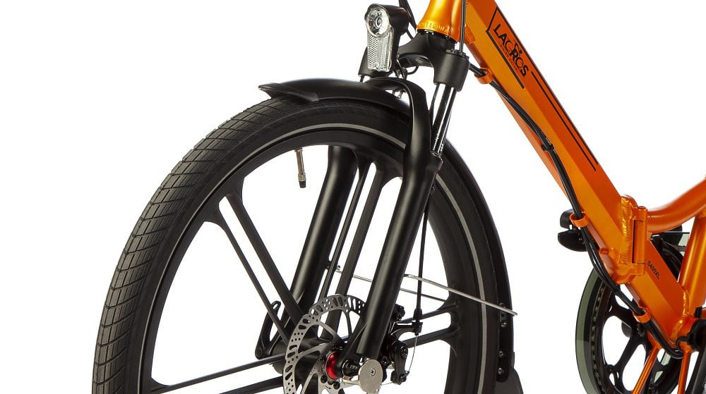 electric folding bike, lacros scamper s400xl, orange