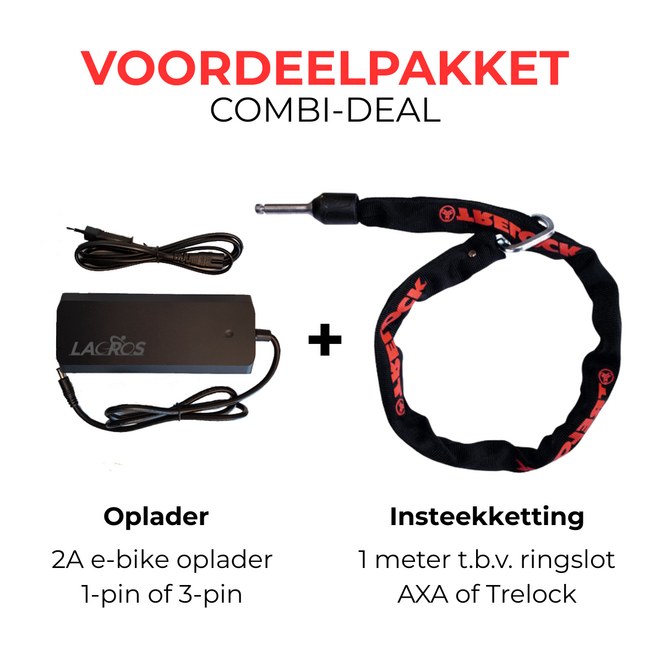 Pack économique - chargeur (1- ou 3-broches) + chaînette de 1 m (Trelock ou AXA)