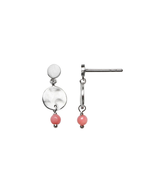 Stine A Petit Hammered Coin & Stone Pink Coral Silver