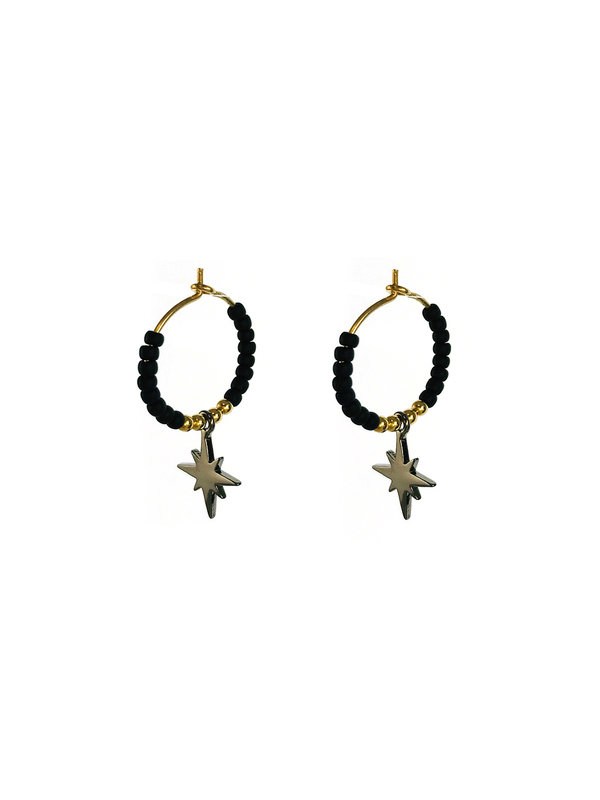 Earring Matte Black Beads Polar Star Gold Blinckstar Earring Matte Black Beads Polar Star Gold