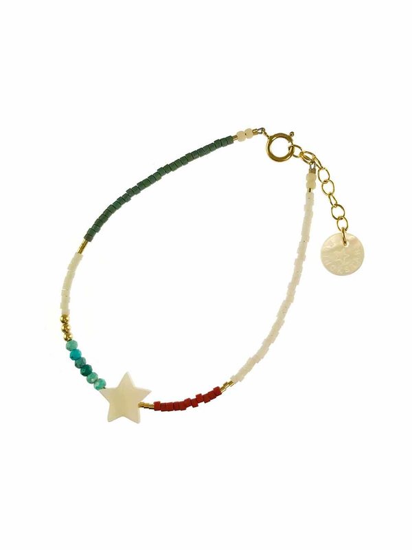 Bracelet White Shell Turquoise Rondells Brick Green White Matt Blinckstar Bracelet White Shell Turquoise Rondells Brick Green White Matt
