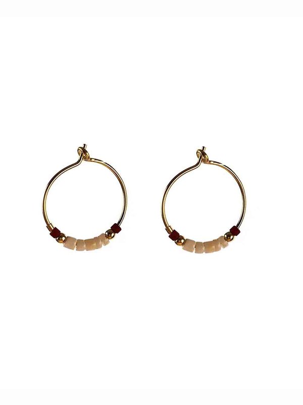 Earring Mini Hoop Pinkish Shell Dark Red Mini Beads Blinckstar Earring Mini Hoop Pinkish Shell Dark Red Mini Beads