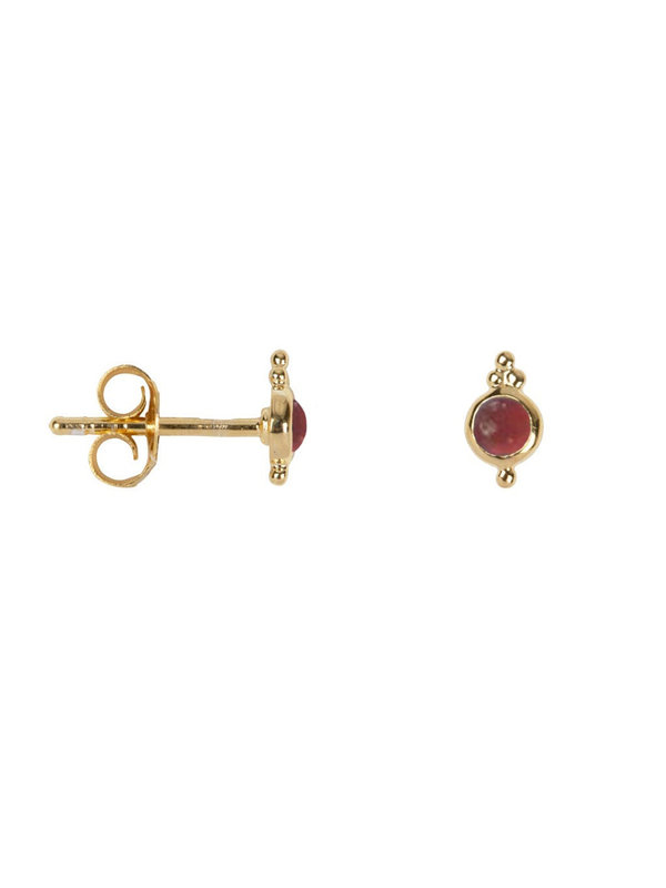Antique Sun Shaped Red Stone Stud Earring Goldplated Betty Bogaers Antique Sun Shaped Red Stone Stud Earring Goldplated
