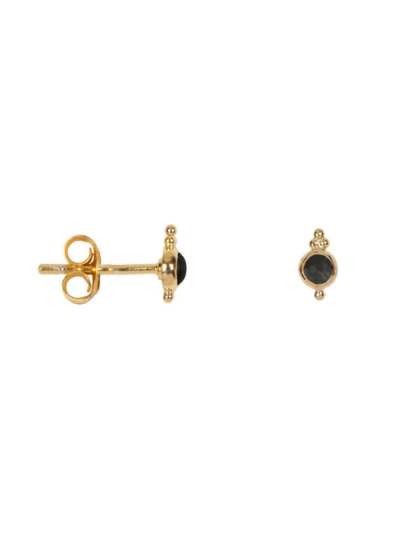 Antique Black Stone Stud Earring Gold Plated Betty Bogaers Antique Black Stone Stud Earring Gold Plated