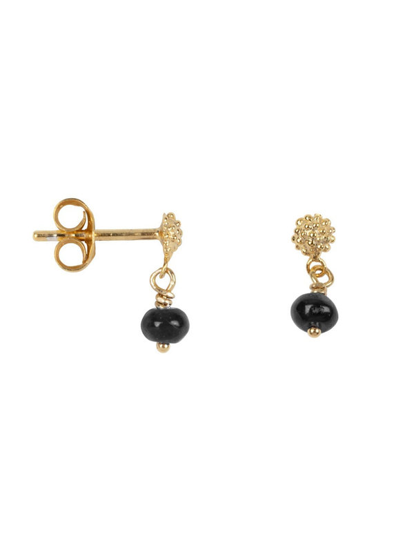 Dotted Stud Black Stone Earring Gold Plated Betty Bogaers Dotted Stud Black Stone Earring Gold Plated