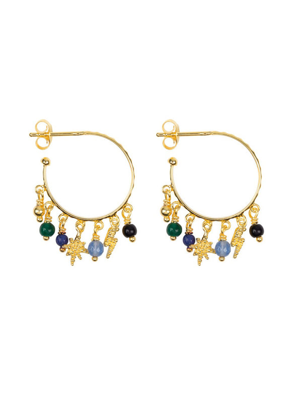 Hoop Dotted Beads And Colors Earring Goldplated Betty Bogaers Hoop Dotted Beads And Colors Earring Goldplated
