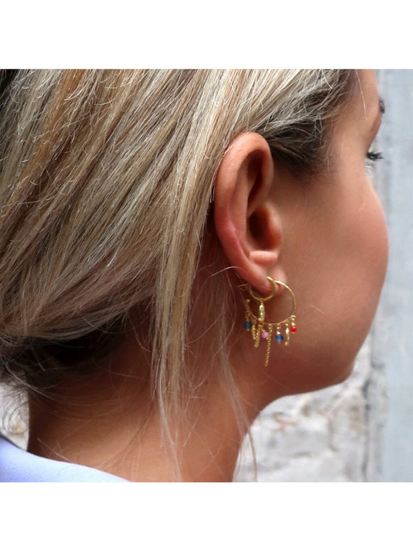 Hoop Maria And Cross Beads And Colors Earring Gold Plated Betty Bogaers Hoop Maria And Cross Beads And Colors Earring Gold Plated
