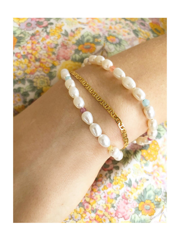 Stine A White Pearls And Candy Stones Bracelet Gold