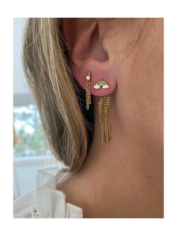 Dot Earring Gold With Two Chains Stine A Dot Earring Gold With Two Chains