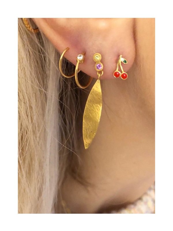 Stine A Dangling Leaf With Two Candy Dots Earring Gold