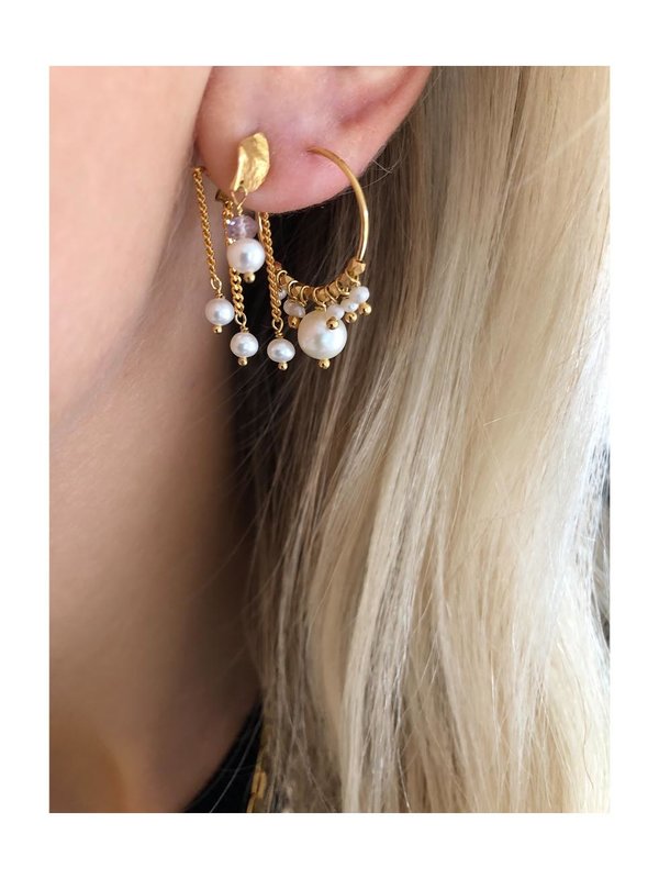 Stine A Petit Hoop White Pearls Earring Gold