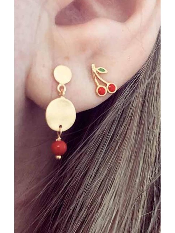 Stine A Petit Cherry Earring Gold Enamel