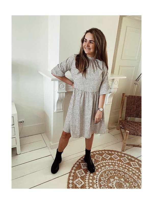 Jannie Dress White With Black Dots A-view Jannie Dress White With Black Dots