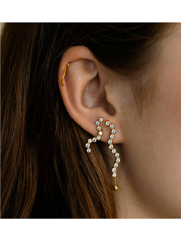 Midnight Sparkle Long Earring Gold Left Stine A Midnight Sparkle Long Earring Gold Left