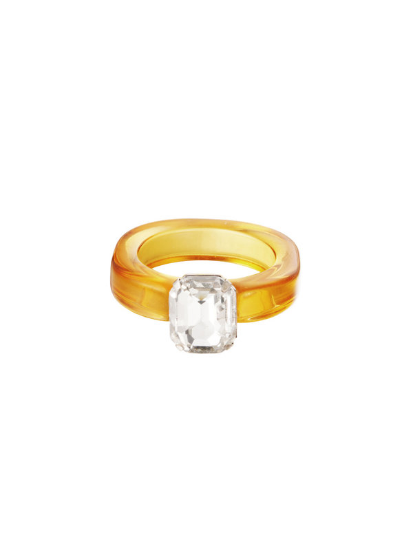 By Sara Collection Bruin/Oranje Transparante Ring Met Witte Steen