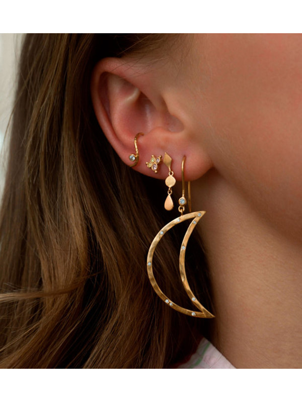 Stine A Big Bella Moon with Stones Earring Gold