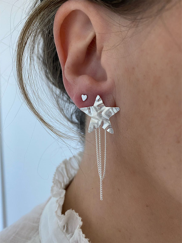 Betty Bogaers Folded Star Stud Chain Earring Silver