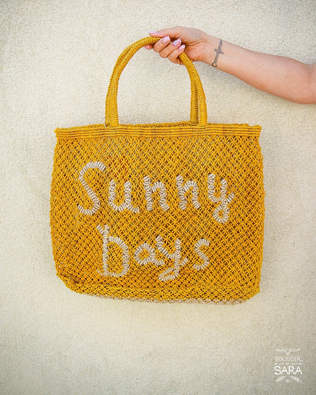 The Jacksons Large Bonjour Tote Bag In Beige