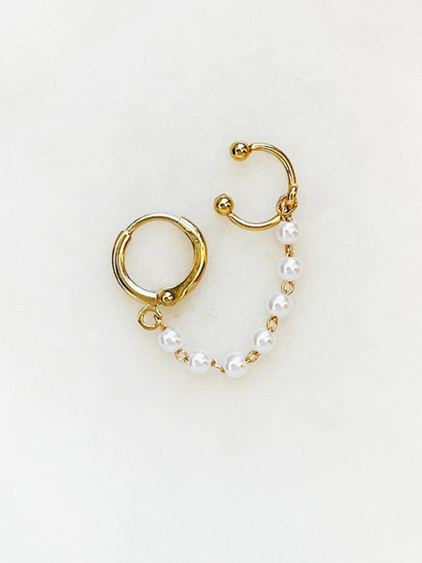 By Nouck Jewellery Earring Pearl Chain Earcuff