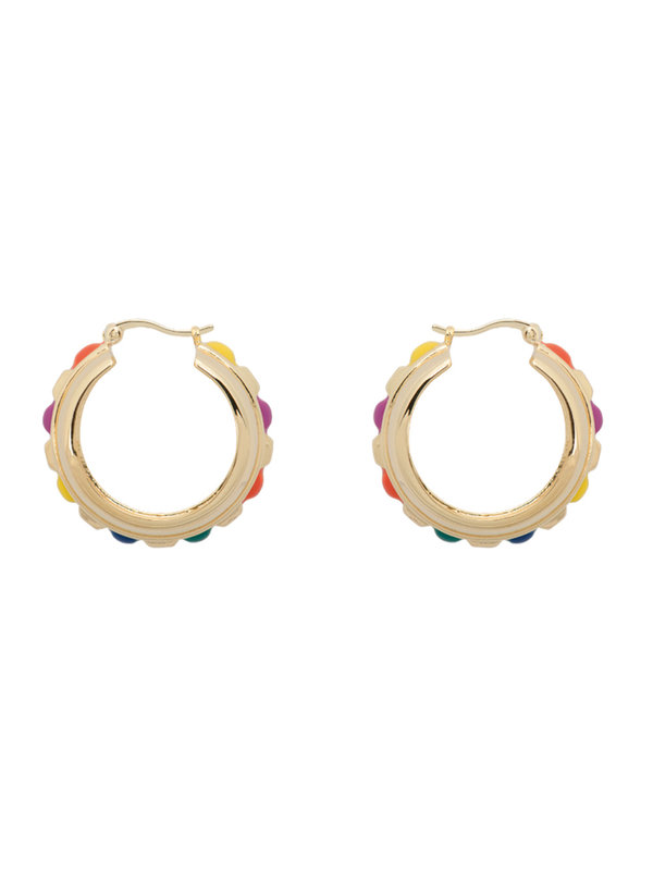 Anna + Nina Rainbow Checkered Hoop Earrings Goldplated