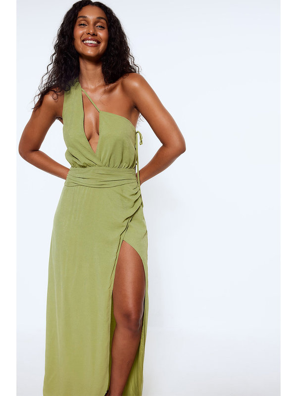 NA-KD Drapped Midi Dress Forest Green X Lojsan Wallin