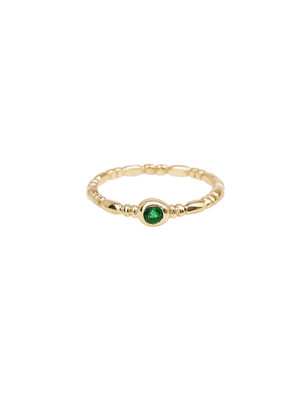 Ring Twisted Round Green Stone Ring Brass